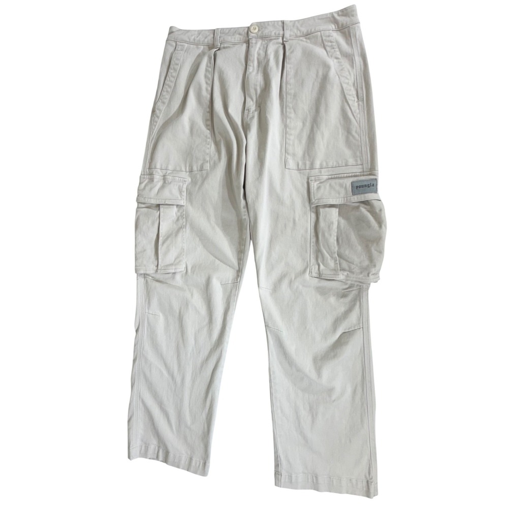 YoungLA Cargo Pants 36L (fits 33x29.5) Beige Pleated Utility Model 627